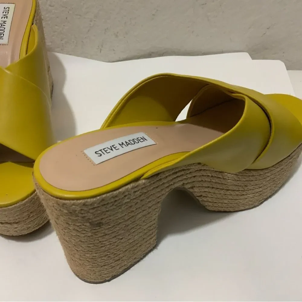 Steve Madden size 9 yellow Tan espadrille platform sandals leather